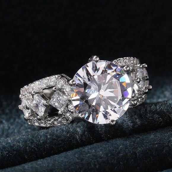 🌸Beautiful Hollow Luxury CZ Silver Wedding Promise Ring for Women, K787 - Picture 3 of 7